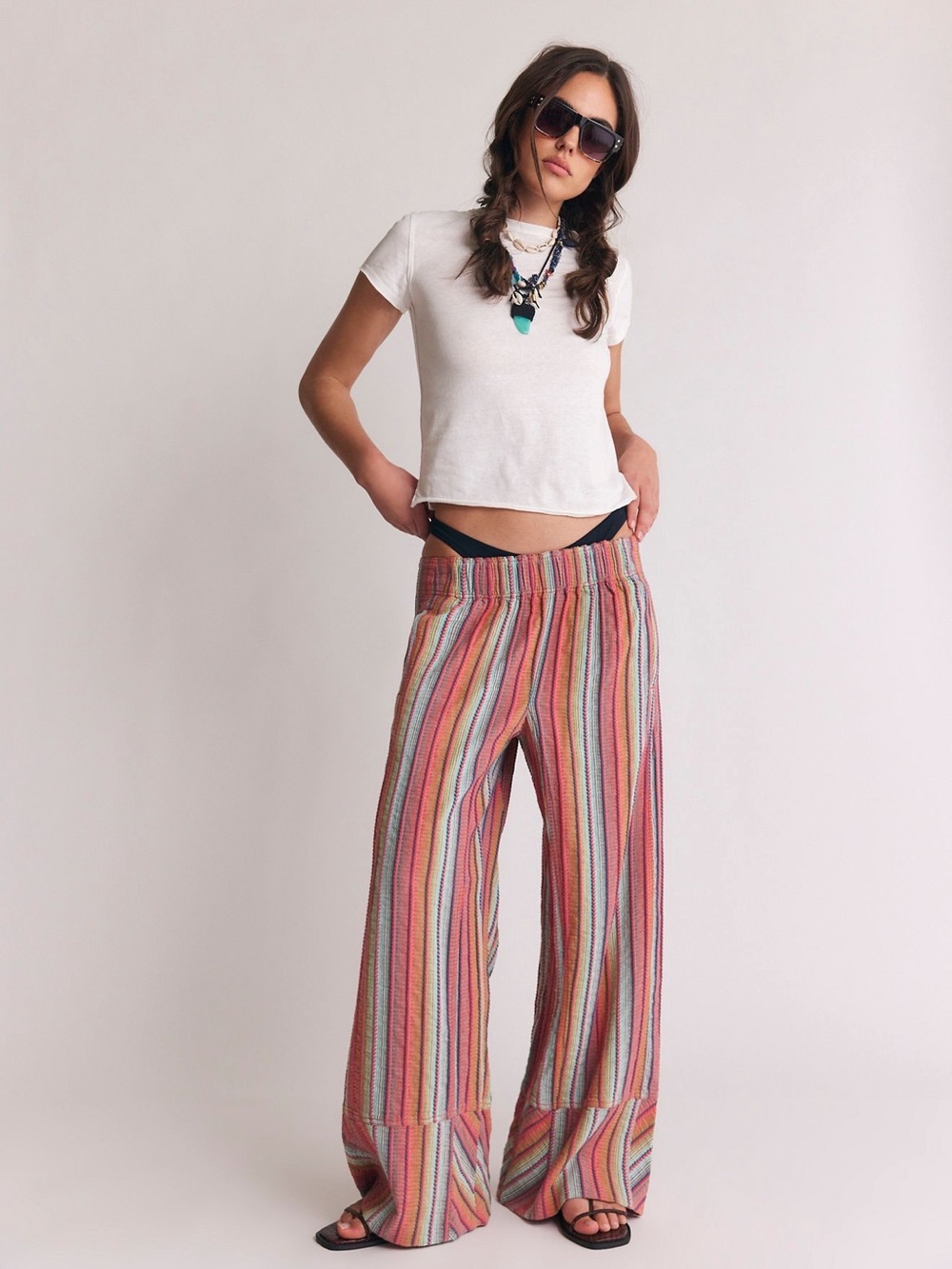 Free People Days End Striped Wide-Leg Pants - red brown combo